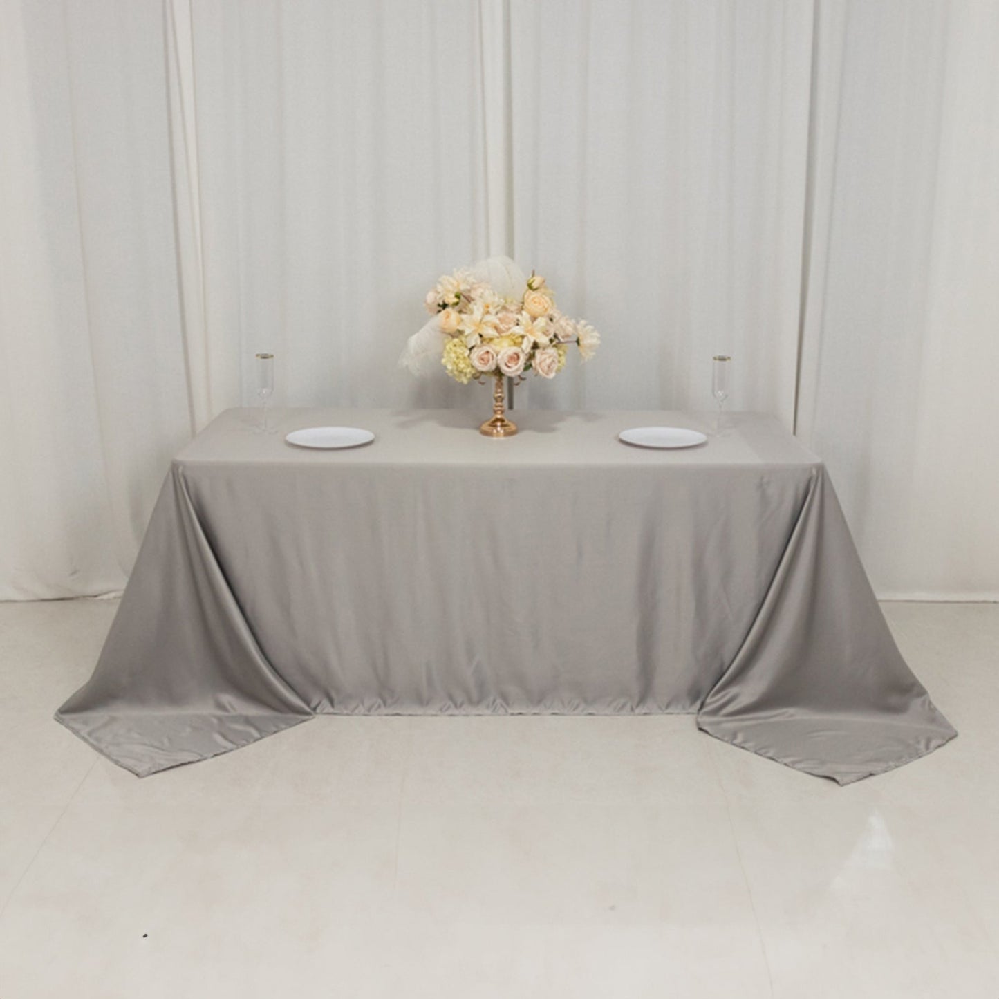Lamour Satin 90"x132" Rectangle Tablecloth Silver - Soft & Silk-Like Seamless Table Cover
