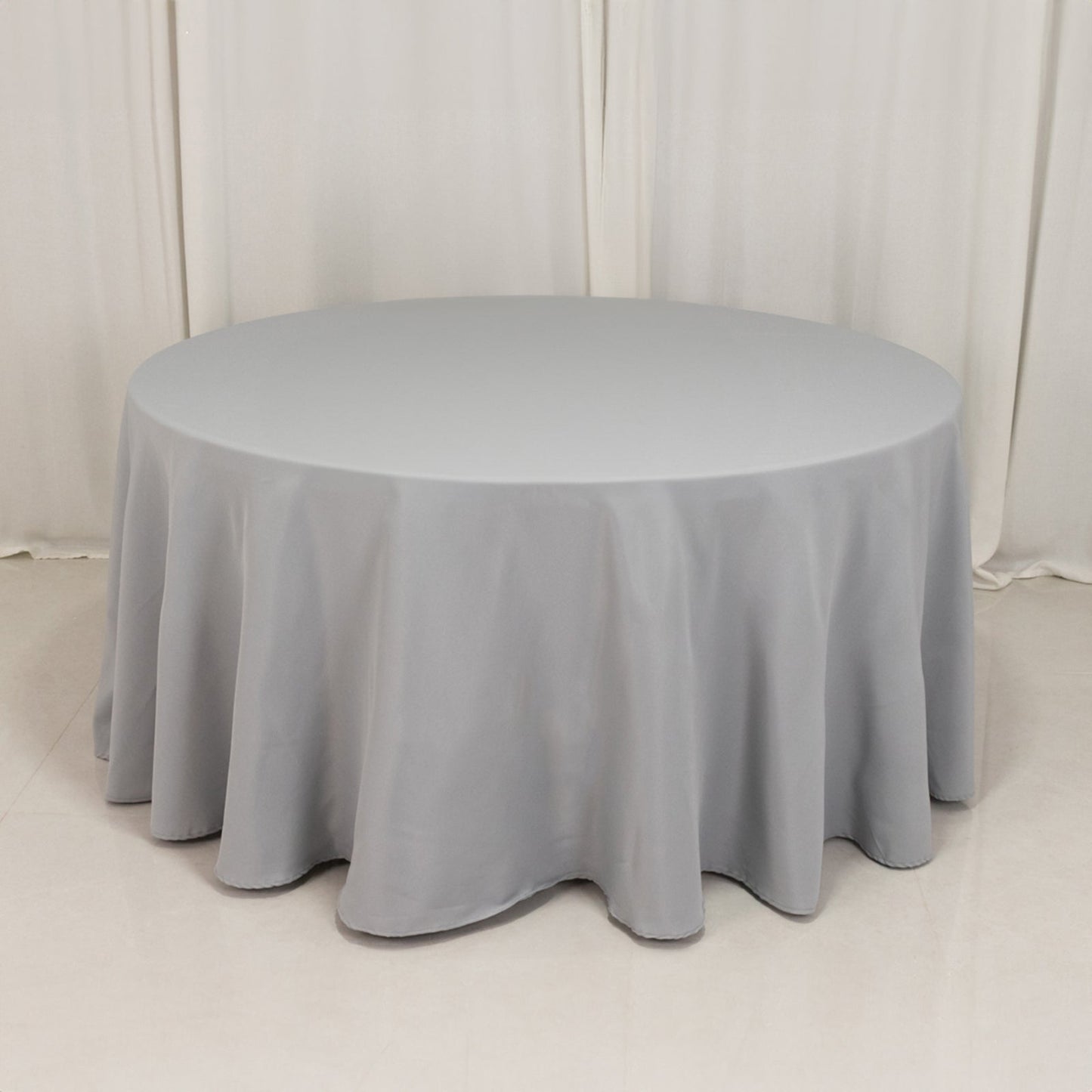 Premium Polyester 120" Round Tablecloth Silver - Seamless 220GSM Wrinkle-Resistant Table Cover