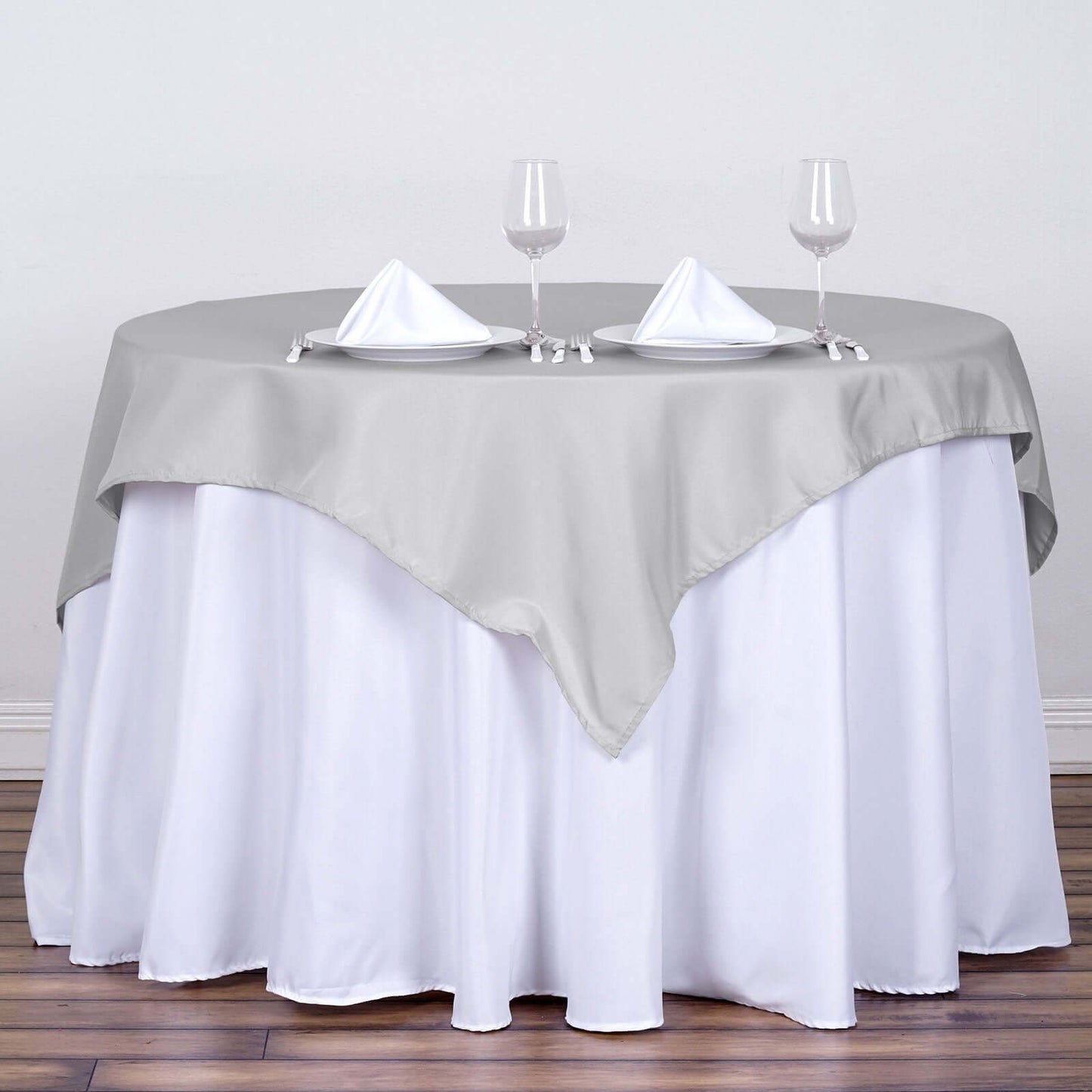 Polyester 54"x54" Table Overlay Square Tablecloth Silver - Wrinkle-Resistant & Durable Table Cover