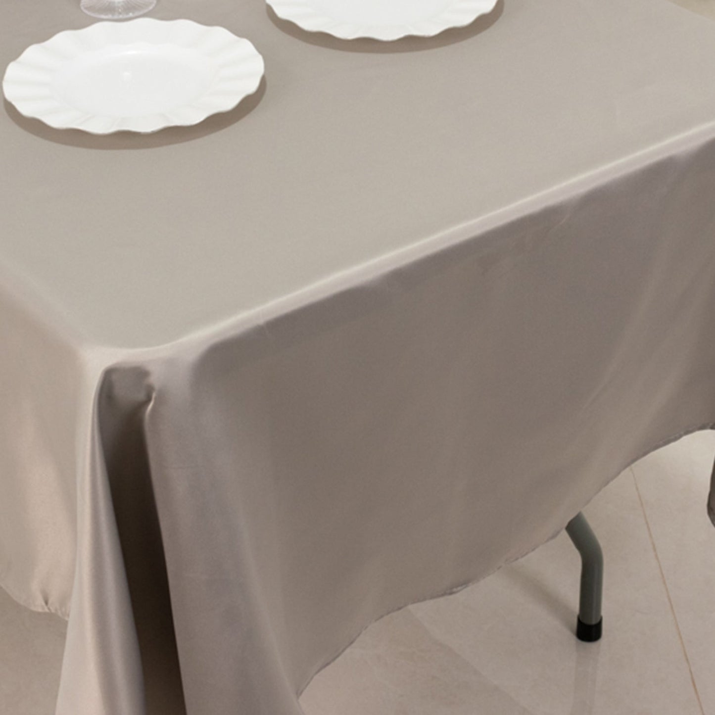 Lamour Satin 60"x102" Rectangle Tablecloth Silver - Durable & Silky Soft Feel Table Cover