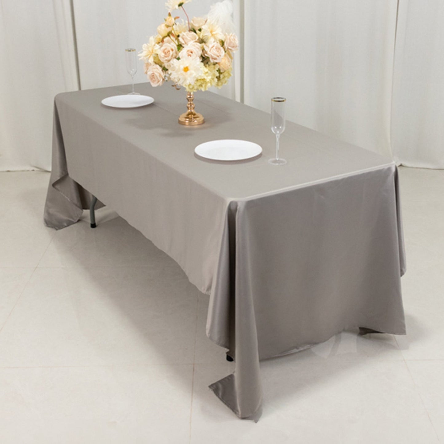 Lamour Satin 60"x126" Rectangle Tablecloth Silver - Soft & Silk-Like Table Cover