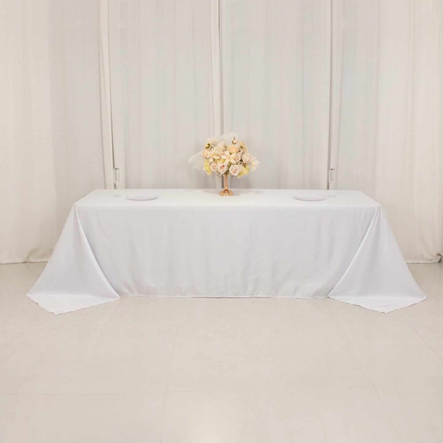 Lamour Satin 90"x156" Rectangle Tablecloth White - Luxurious, Soft Seamless Table Cover for Stylish Settings