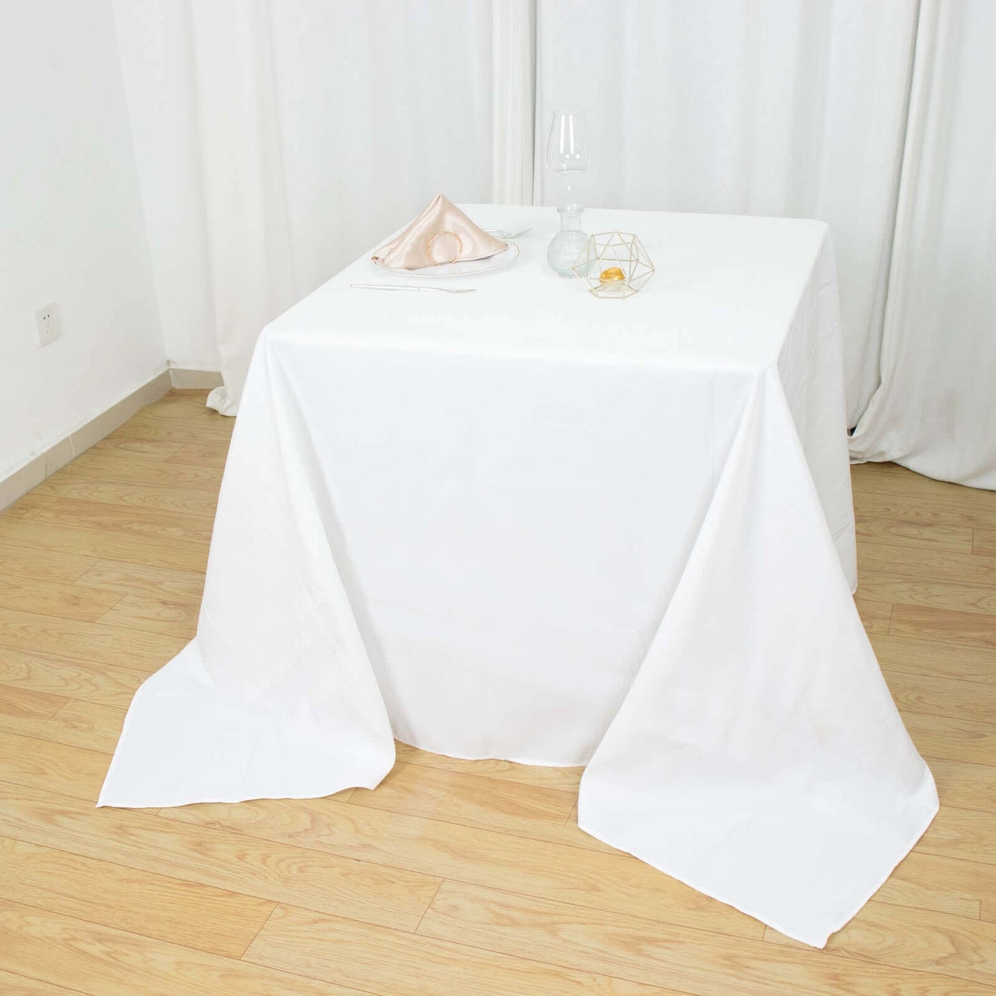 Premium Polyester Square Tablecloth 90"x90" White 220GSM Wrinkle-Resistant Table Cover for Stylish Gatherings