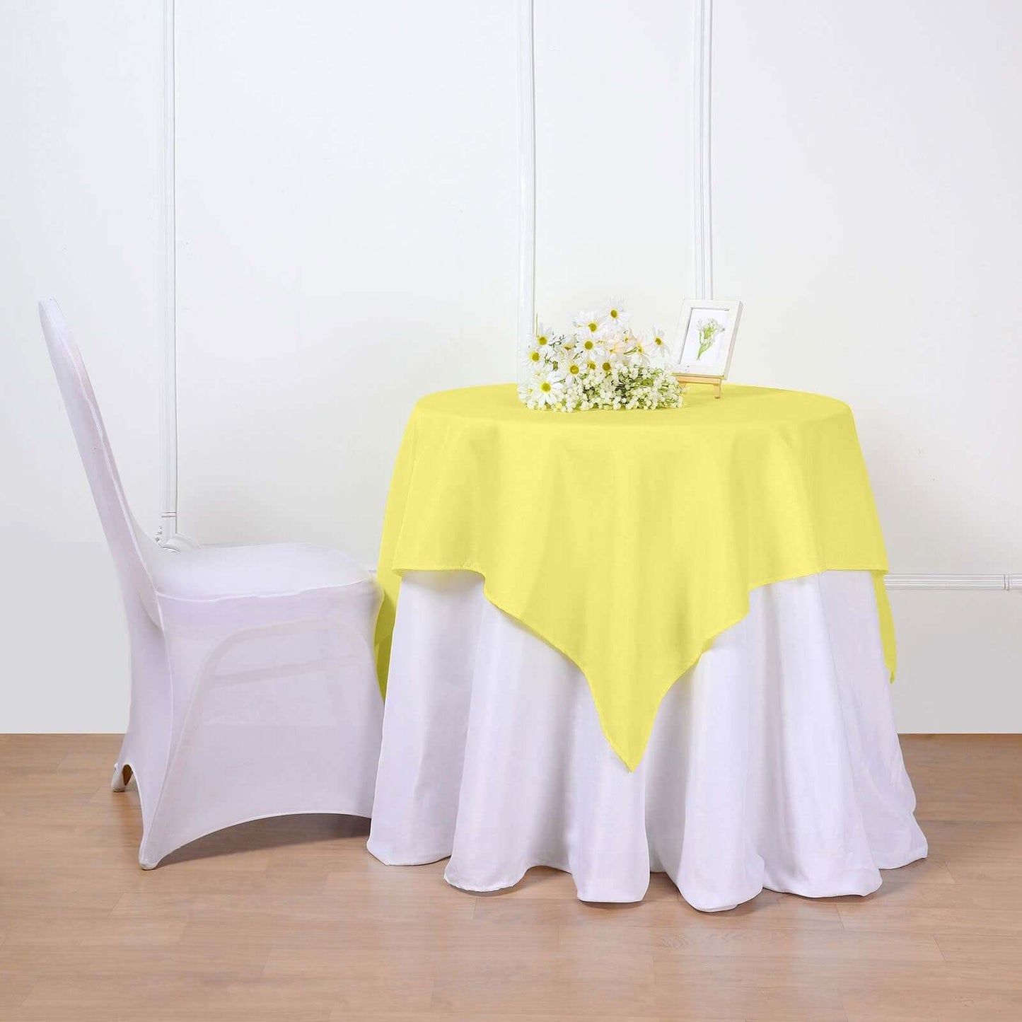 Polyester 54"x54" Table Overlay Square Tablecloth Yellow - Wrinkle-Resistant & Durable Table Cover