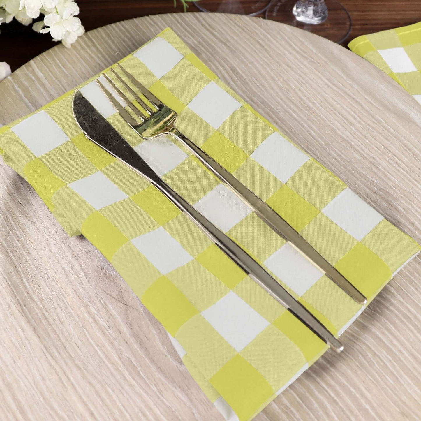 5 Pack Polyester 15"x15" Napkins Yellow/White Buffalo Plaid Gingham Style Cloth Napkins